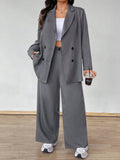 Set da donna taglie forti, composto da giacca blazer a maniche lunghe e pantaloni monocolore, 2 pezzi