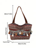 Borsa a spalla versatile di grande capacità alla moda, borsa a secchiello retrò con nappine