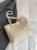 Nuova borsa a spalla oversize di moda, borsa a secchiello in paglia con pizzo a forma di crisantemo
