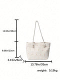 Nuova borsa a spalla oversize di moda, borsa a secchiello in paglia con pizzo a forma di crisantemo