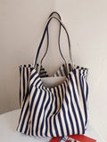 Borsa in tela stile retrò a righe, elegante e alla moda, con ampia capacità, spaziosa e polivalente, ideale per lavoro, scuola o gite fuori porta, borsa in tela per spiaggia