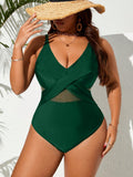 Costume da bagno intero con pannello in rete per donne taglie forti, per l'estate