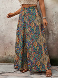 Pantaloni casual e da vacanza a gamba ampia con stampa floreale paisley taglie comode