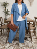 Set 3 pezzi Casual Taglia Comoda Composto Da Giacca E Pantaloni Tinta Unita e canottiera bianca