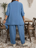 Set 3 pezzi Casual Taglia Comoda Composto Da Giacca E Pantaloni Tinta Unita e canottiera bianca