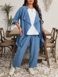 Set 3 pezzi Casual Taglia Comoda Composto Da Giacca E Pantaloni Tinta Unita e canottiera bianca