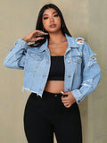 Giacca di jeans tagliata e stropicciata da donna in taglie comode