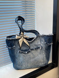 Borsa shopper in denim con effetto Tintura a nodi alla moda