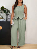 Set casual da due pezzi per taglie forti: top con bordatura a contrasto e pantaloni a gamba dritta