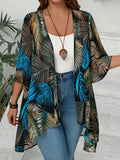Cardigan  da donna casual di taglia oversize, con stampa a motivi tropicali, maniche a 3/4