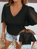 Maglietta elegante taglie forti con rouches e patchwork in stile waffle
