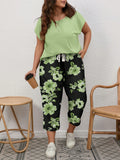 2 pezzi set Maglietta a maniche corte e pantaloni casual minimalisti con stampa a cuore e pipistrello