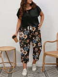 2 pezzi set Maglietta a maniche corte e pantaloni casual minimalisti con stampa a cuore e pipistrello