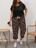 2 pezzi set Maglietta a maniche corte e pantaloni casual minimalisti con stampa a cuore e pipistrello