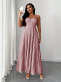 Vestito elegante e romantico senza spalline con pieghe, taglie forti per donna