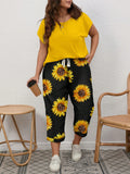 2 pezzi set Maglietta a maniche corte e pantaloni casual minimalisti con stampa a cuore e pipistrello
