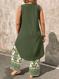 Set da 2 pezzi con taglie comode: top smanicato con stampa paisley e pantaloni a zampa larga