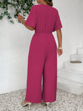 Tuta casual alla moda taglie forti, monocromatica, con scollo a V e vita annodata, stile vintage