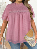 Blusa con collo alla coreana e orlo arricciato, manica corta, adatta per la primavera/estate, taglie forti