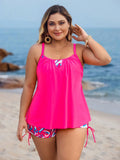 Costume da bagno da donna taglie forti, 2 pezzi, top tankini con design a cuore sul petto e parte superiore a fantasia floreale colorata, pantaloncini a fantasia floreale