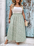 Gonna larga in vita alta a fantasia floreale verde per taglie curvy, plus size