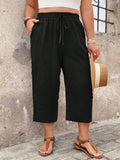 Pantaloni capri in lino tessturato casual da donna taglie forti
