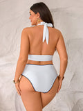 Costume da bagno da donna casual per vacanze al mare, set da 2 pezzi con collo alla halter, taglia comoda, estivo