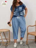 2 pezzi set Maglietta a maniche corte e pantaloni casual minimalisti con stampa a cuore e pipistrello