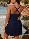 Costume da bagno taglia curvy con gonnellina con nodo, tinta unita