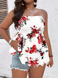 Top tubo plissettato stile boho con stampa floreale da taglie comode per l'estate