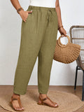 Pantaloni casual tinta unita taglie forti con vita elastica e tasche diagonali