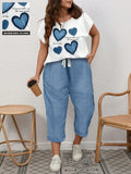2 pezzi set Maglietta a maniche corte e pantaloni casual minimalisti con stampa a cuore e pipistrello