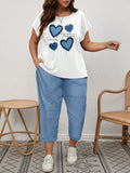 2 pezzi set Maglietta a maniche corte e pantaloni casual minimalisti con stampa a cuore e pipistrello