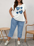 2 pezzi set Maglietta a maniche corte e pantaloni casual minimalisti con stampa a cuore e pipistrello
