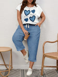 2 pezzi set Maglietta a maniche corte e pantaloni casual minimalisti con stampa a cuore e pipistrello