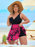 Tankini con gonna in rete e motivo floreale elegante, con spalline regolabili, taglie comode