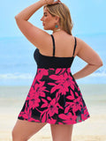 Tankini con gonna in rete e motivo floreale elegante, con spalline regolabili, taglie comode