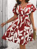 Vestito donna taglie comode con stampa floreale, vita segnata