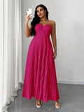 Vestito elegante e romantico senza spalline con pieghe, taglie forti per donna