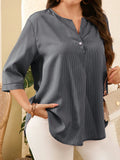 Camicia a righe con orlo curvo, stile vacanze casual, taglie comode, per il tempo libero e vacanze da donna