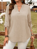 Camicia casual tinta unita, con collo a risvolto e maniche arrotolabili, taglie forti