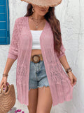 Cardigan in maglia tinta unita, casual, con lavorazione traforata, disponibile in taglie comode
