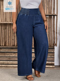 Pantaloni casual in denim a vita alta e gamba ampia, per taglie forti