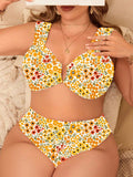 Bikini da donna taglie forti, set da 2 pezzi, nuovi per l'estate, con stampa floreale, scollo a V, con spalline regolabili, adatto per spiaggia e vacanza