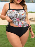 Costume da bagno a due pezzi con stampa leopardata per donne taglie forti, bikini sexy con laccio al collo per vacanza