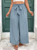 Pantaloni a vita alta larghi casual estivi per donne taglia comoda con motivo floreale ditsy e lacci