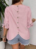 Camicia con collo rotondo a righe, polsini, decorata con nodo e bottoni sulla schiena, di taglia oversize