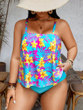 Costumi da bagno due pezzi con stampa tropicale a foglie e fiori, costume modesto per donne taglie forti per l'estate