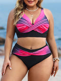 Costume da bagno bikini a blocchi di colore per le vacanze estive, taglie comode