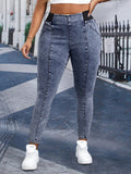 Jeans casual attillati versatili da donna taglie forti con colori a contrasto
